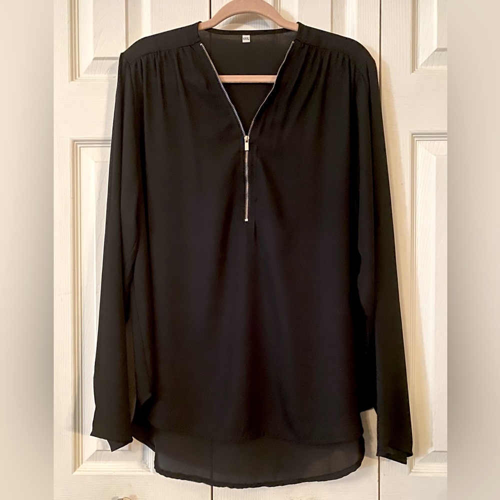 NWOT Elegant Black Semi-Sheer Women's Blouse
